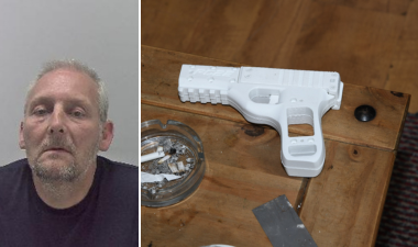 Custody image of David Boylett and white 3D printed gun